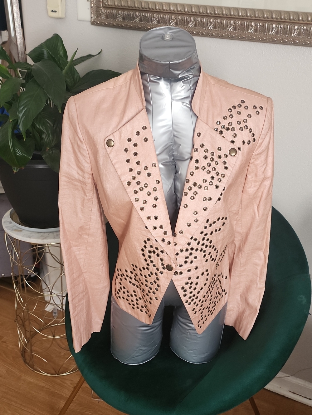 Studded Blush Pink Women's Jacket - Fashionable Button Front